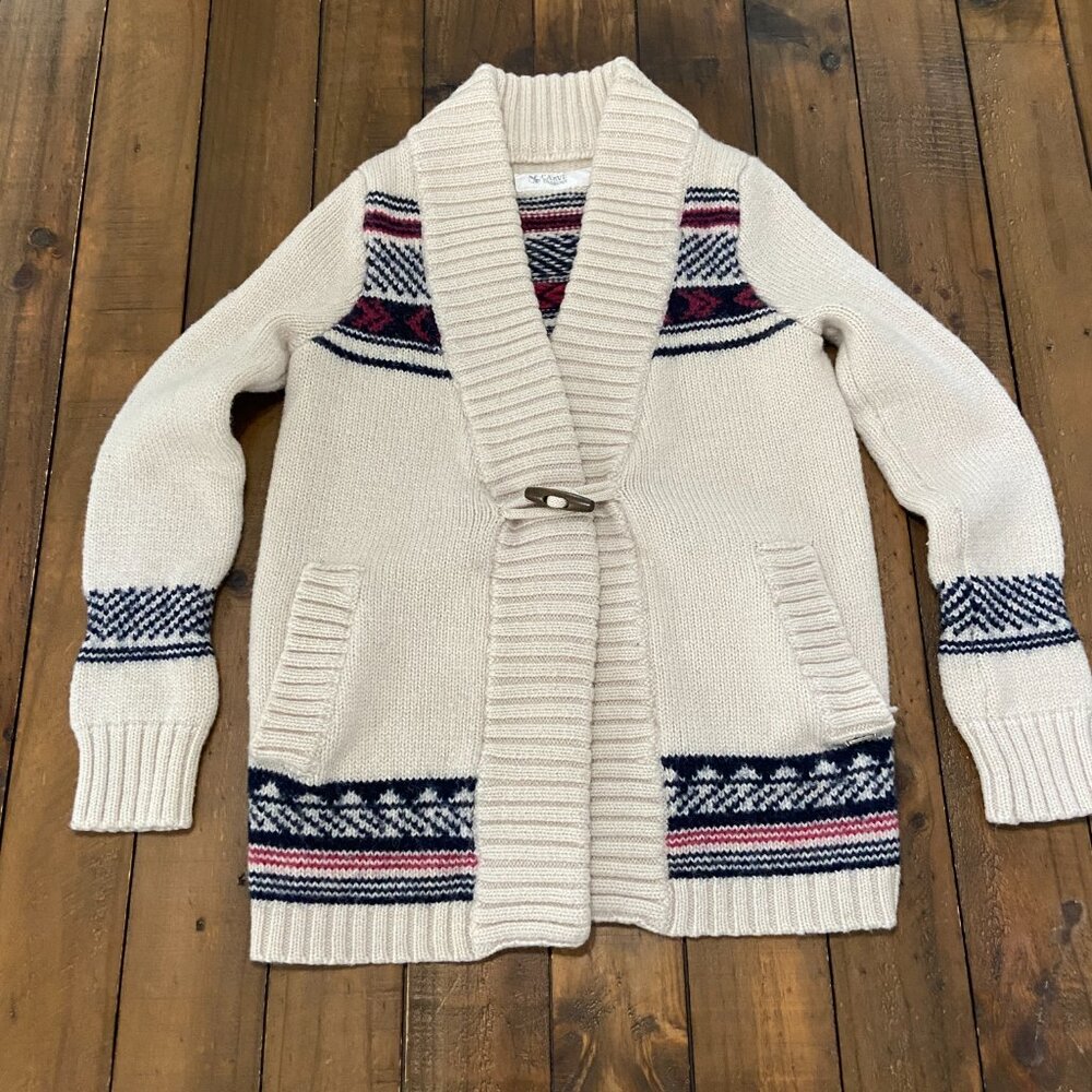Cream Shawl Collar Knit Cardigan with Navy & Pink Fair Isle